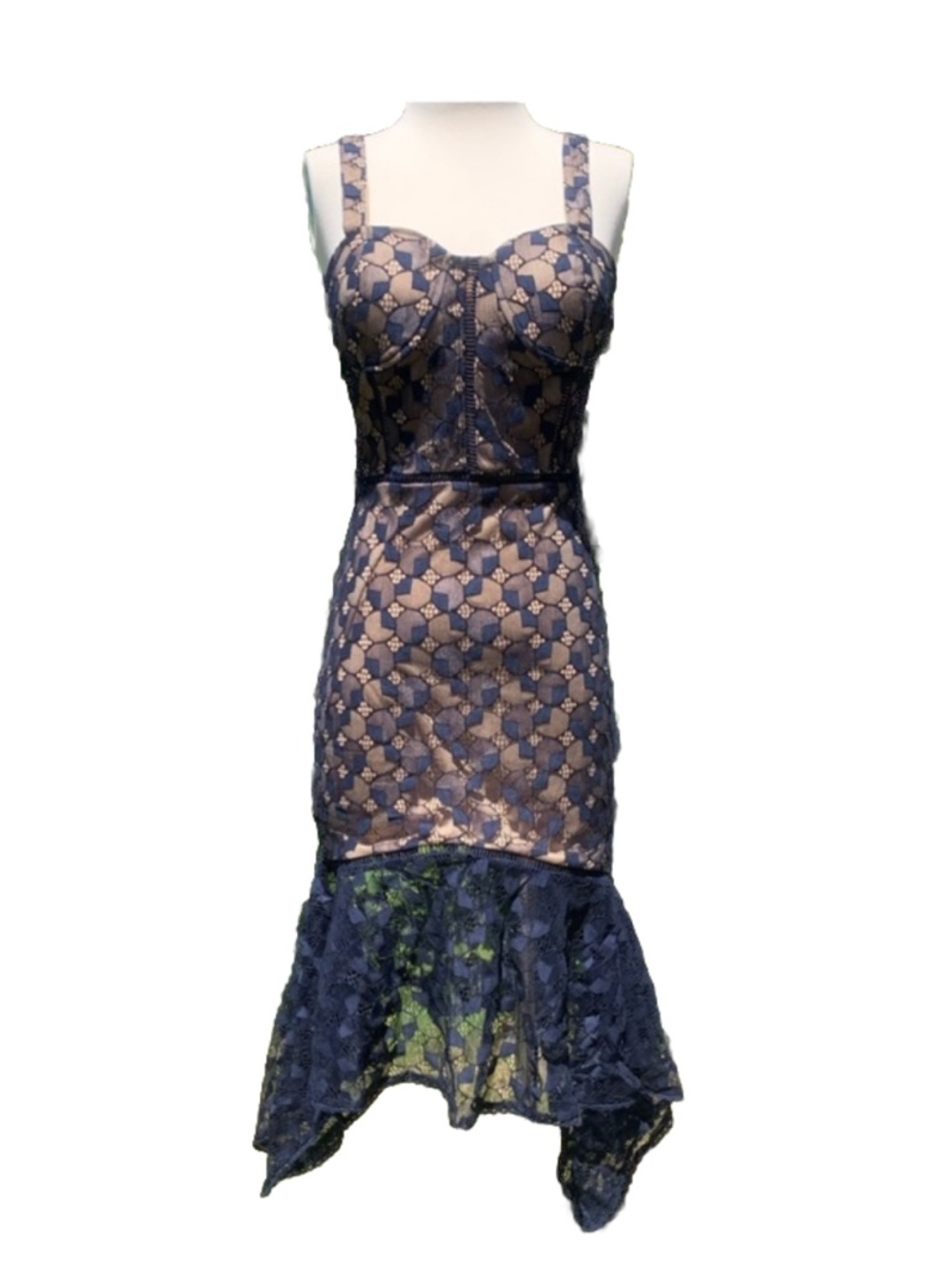 New with tags- Lace Navy and Nude Mermaid Hem Dress